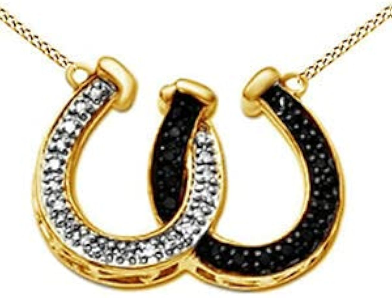 1/8 Ct Diamond Double Horseshoe Pendant Necklace 14K Yellow Gold Plated Sterling