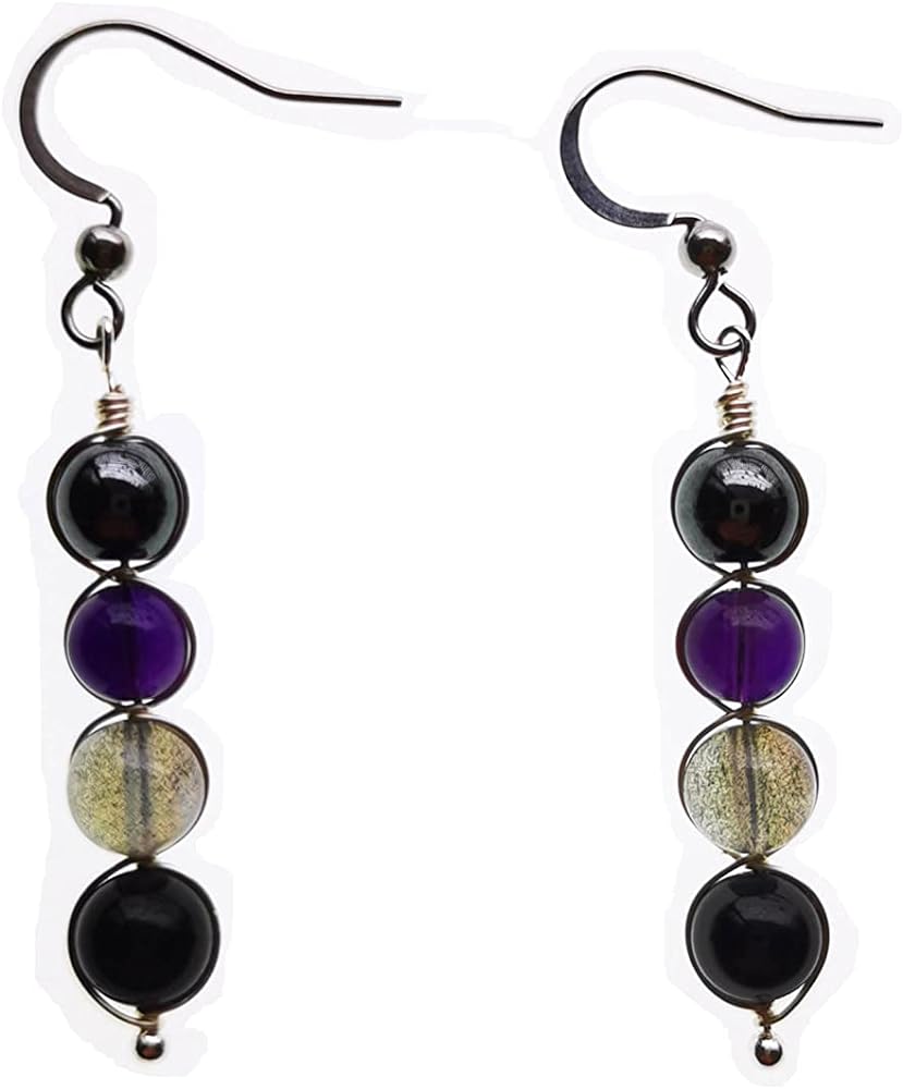 Negative energy protection crystal earrings,Empath protection earrings,Hematite, Amethyst, Labradorite, Black tourmaline