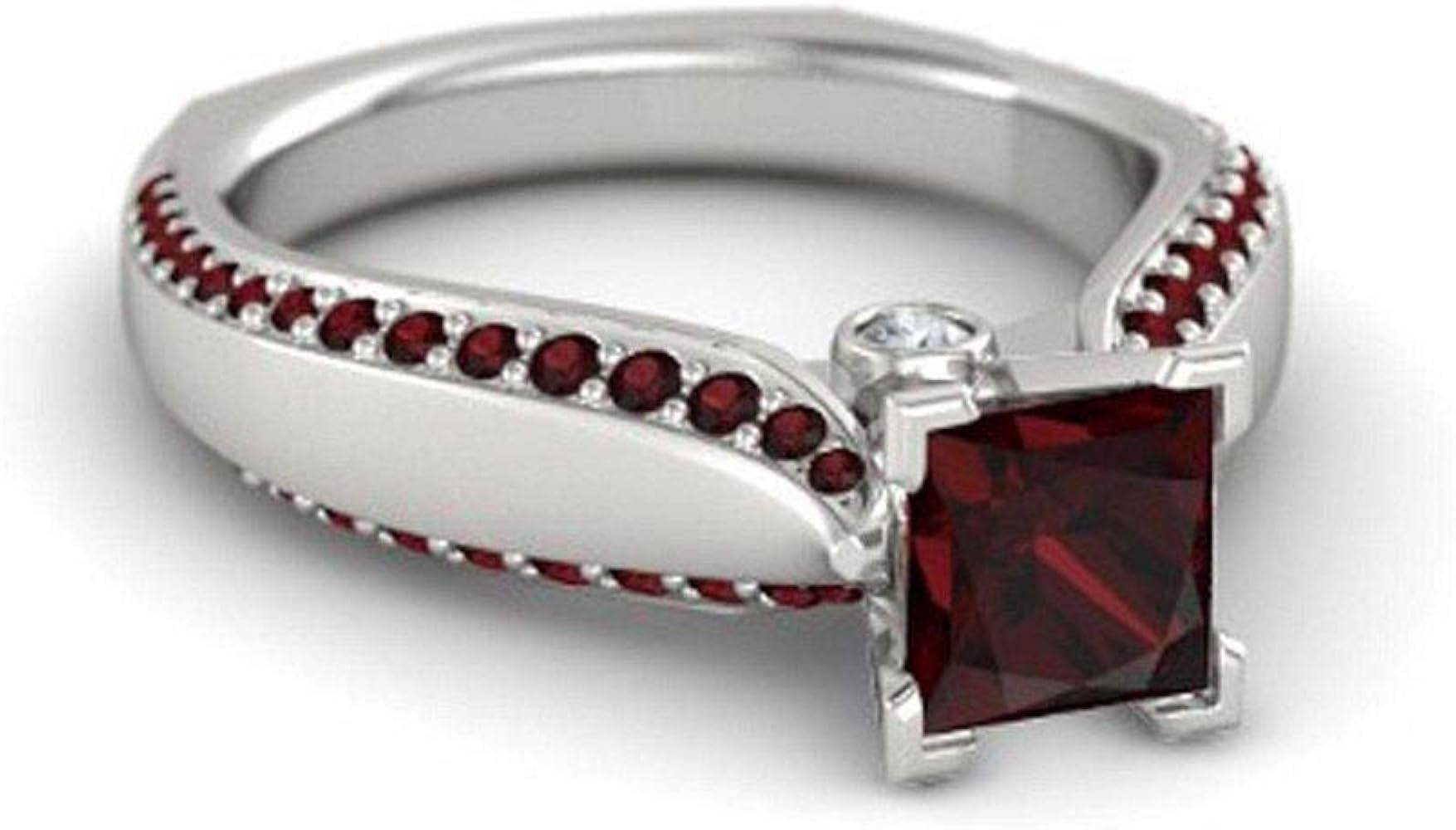 Gemstone Jewellery Red Garnet 14k White Gold Finishing Disney Princess Ring In 925 Sterling Silver