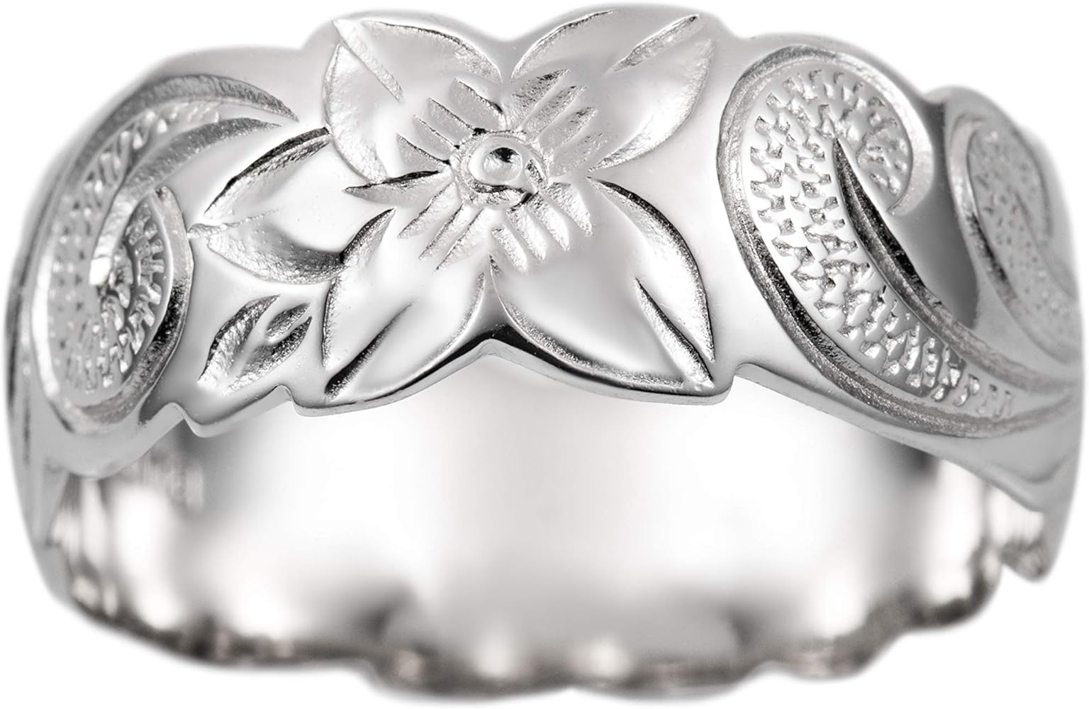 925 Sterling Silver 8mm Hawaiian Princess Plumeria Flower Scroll Promise Ring Stackable Wedding Engagement Band, Nickel Free Hypoallergenic for Sensitive Skin, Gift Box Included