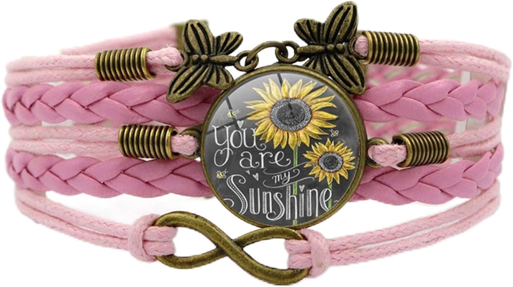 Sunflower Leather Bracelet for Women Teen Girls Handmade Boho Sunshine Flower Butterfly Braided Rope Multi Strand Bracelets for Wife Mom Daughter Sister Friendship Birthday Party Fashion Jewelry Gifts