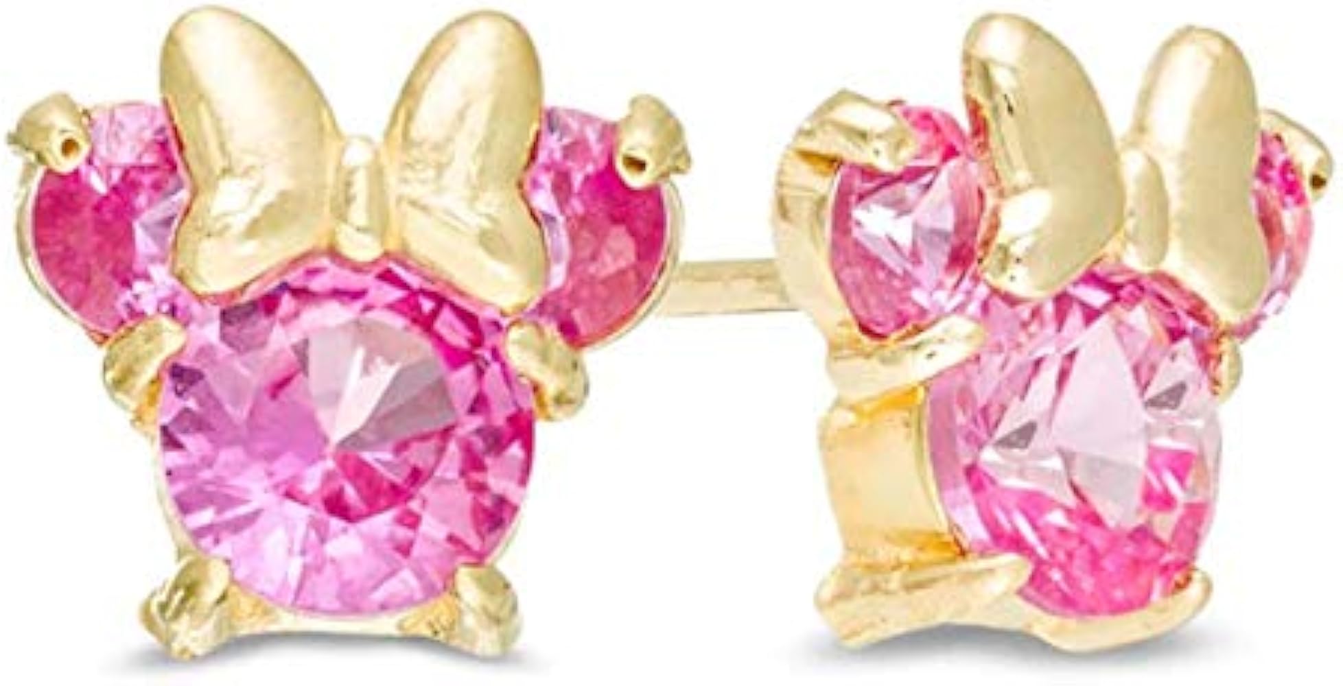 4 CT Round Cut Created Pink Sapphire Minnie Mouse Stud Earrings 14K Yellow Gold Finish