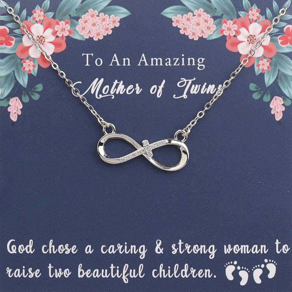 PLITI Twin Mom Gift Mommy To Be Gift Infinity Cross Necklace For New Mom Mom Of Twins New Grandma Gift First Time Mom Jewelry