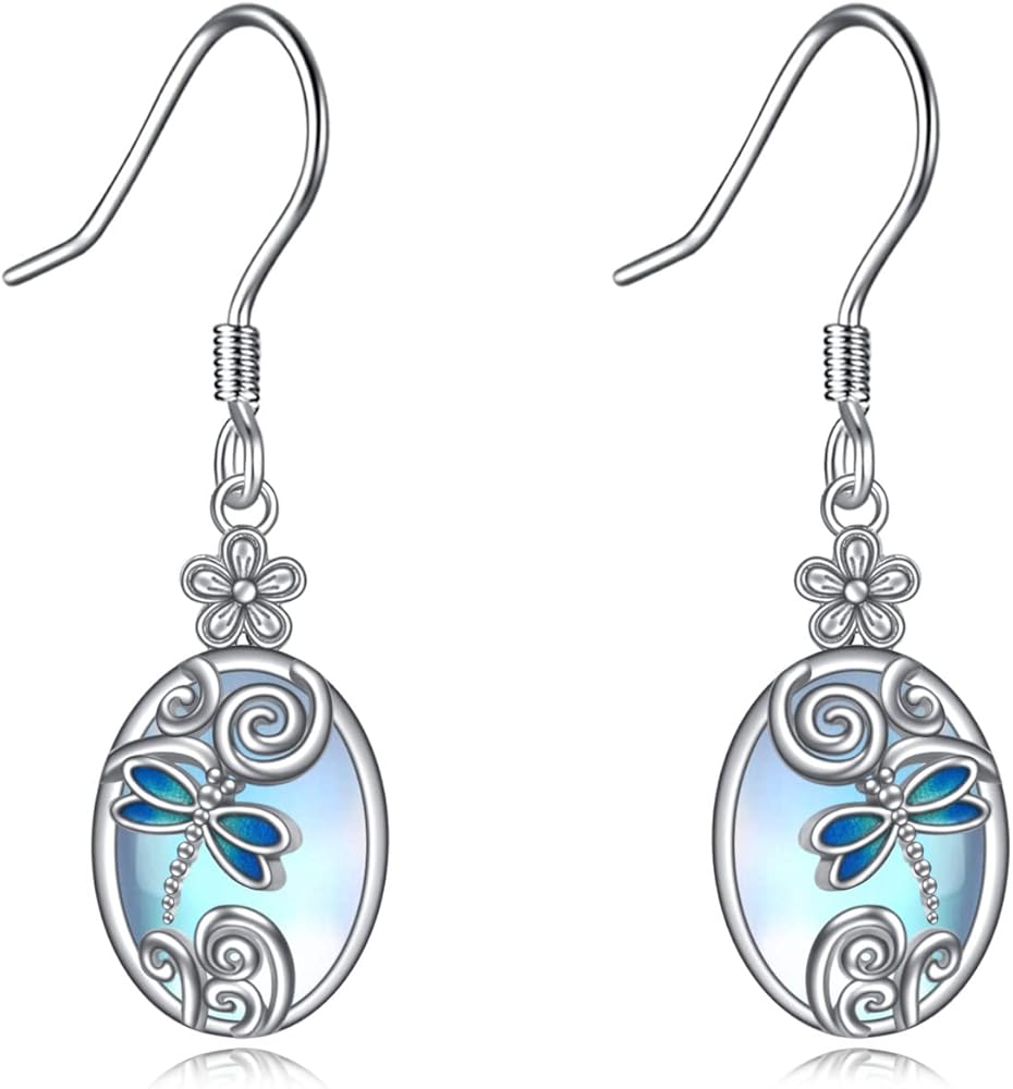 Moonstone Dragonfly/Bee/Hummingbird Earrings Sterling Silver Filigree Daisy Dangle Earrings Jewelry Gifts for Women Teen Girls