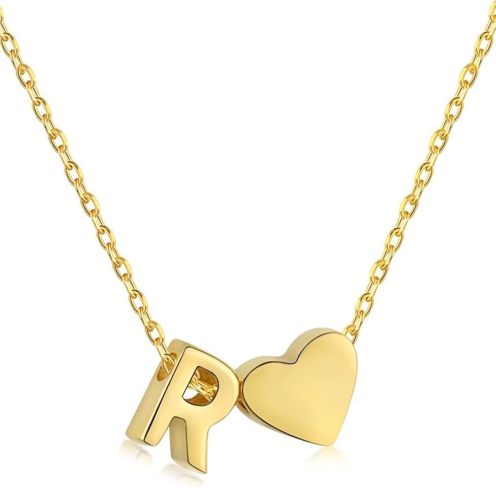 Letter Necklace Gold Plated Personalized Initial A-Z Love Dainty Heart Pendant Necklaces Gift for Women Mothers Day Birthday Teen Girls