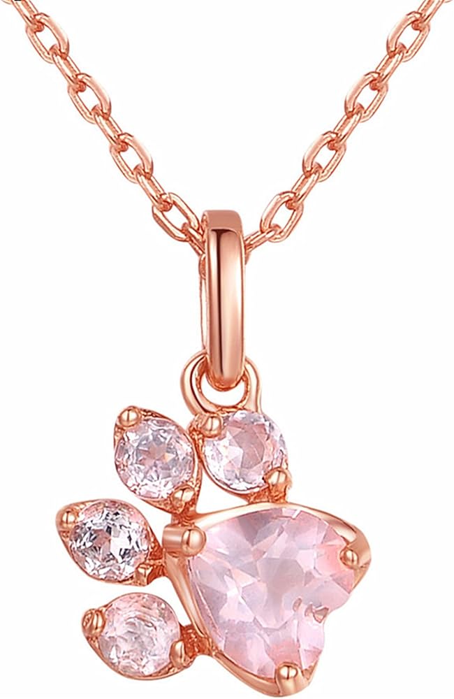 Dainty Paw Stud Earrings Rings Necklace Set - 18K Rose Gold Fill Cubic Zirconia Earring Adjustable Ring Hypoallergenic Jewelry for Puppy Lovers