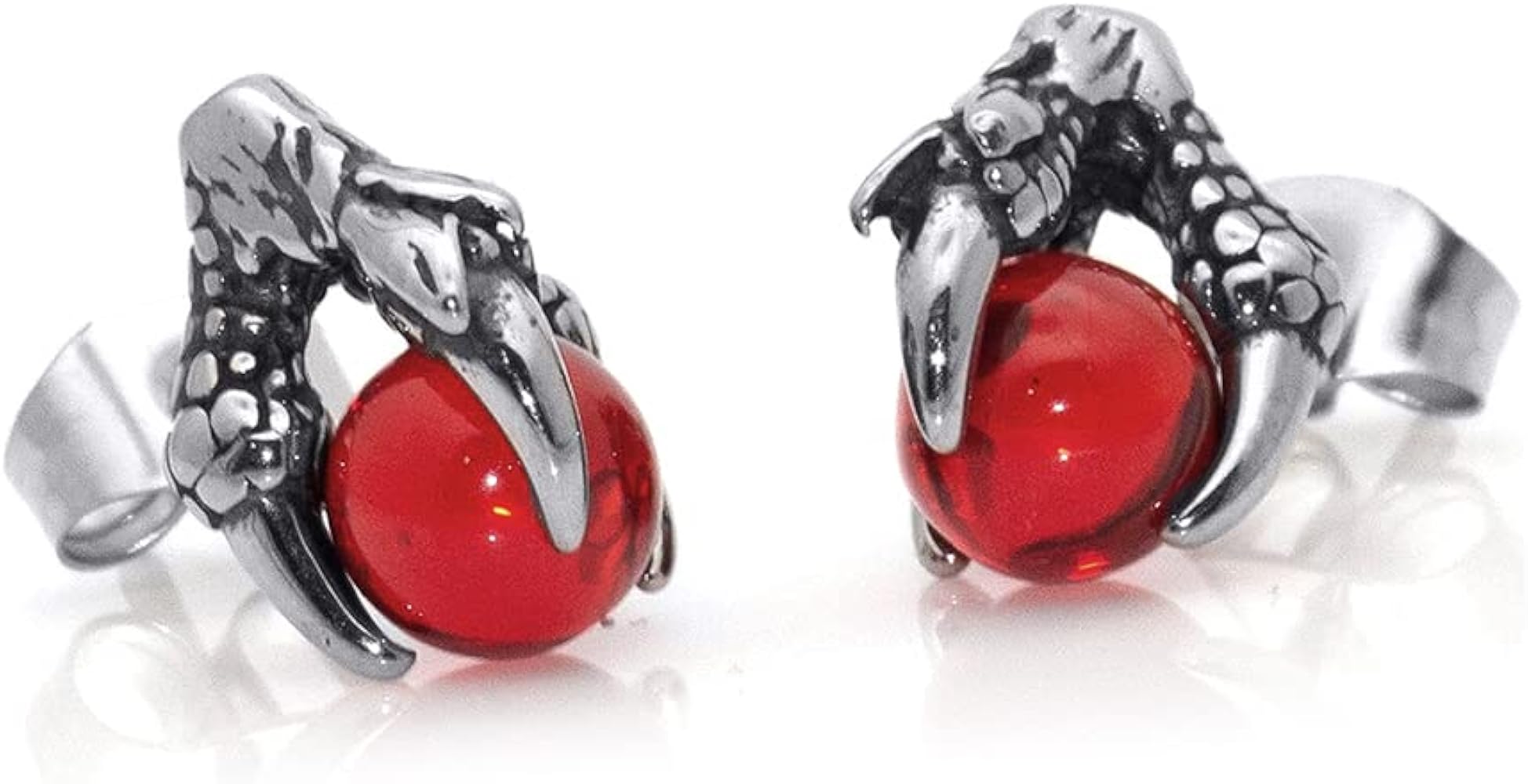 Punk Rock Stainless Steel Dragon Claw Crystal Ball Stud Earrings,2pcs