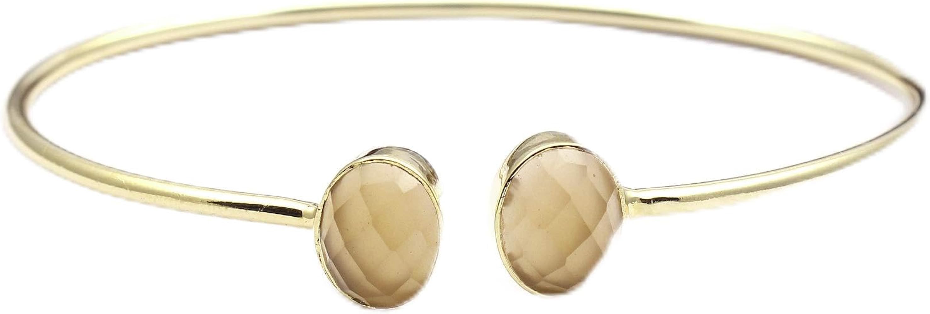 Peach Moonstone Hydro Handmade Gold Plated Brass Bracelets Designer Adjustable Bangle Jewelry