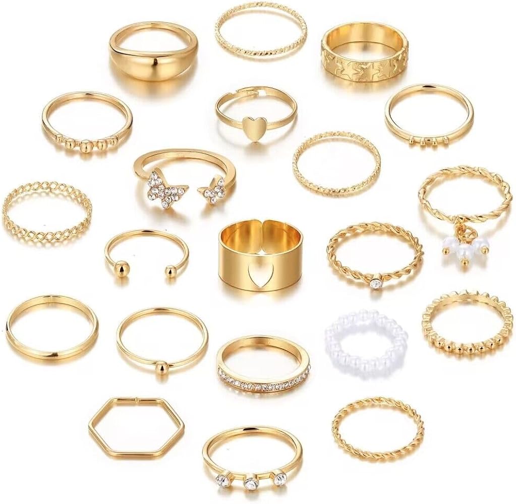 Gold Rings Set for Women Teen Girls,Gold Knuckle Rings Set,Vintage Stackable Boho Joint Finger Rings,Midi Hollow Rings Pack Trendy Gold Rings Jewelry Gift,Adjustable Open Ring Band Statement Size 4-9