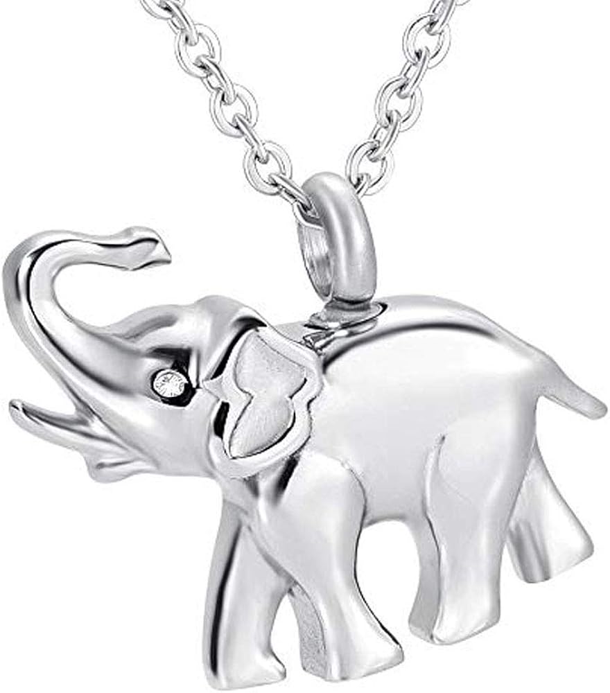 weikui Urn Necklaces April Birthstone Memorial Ash Pendant Stainless Steel Keepsake Cremation Ashes Jewelry Cute Elephant