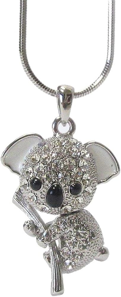 Adorable Silver Tone 3D Crystal Koala Bear Pendant Necklace