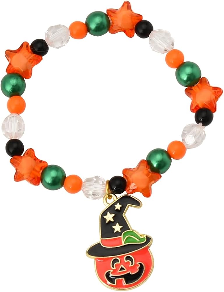 Halloween Beads Barecelet Gift for Women Female Halloween Costume Decorations for Womens Colorful Pumpkin Castle Bracelets