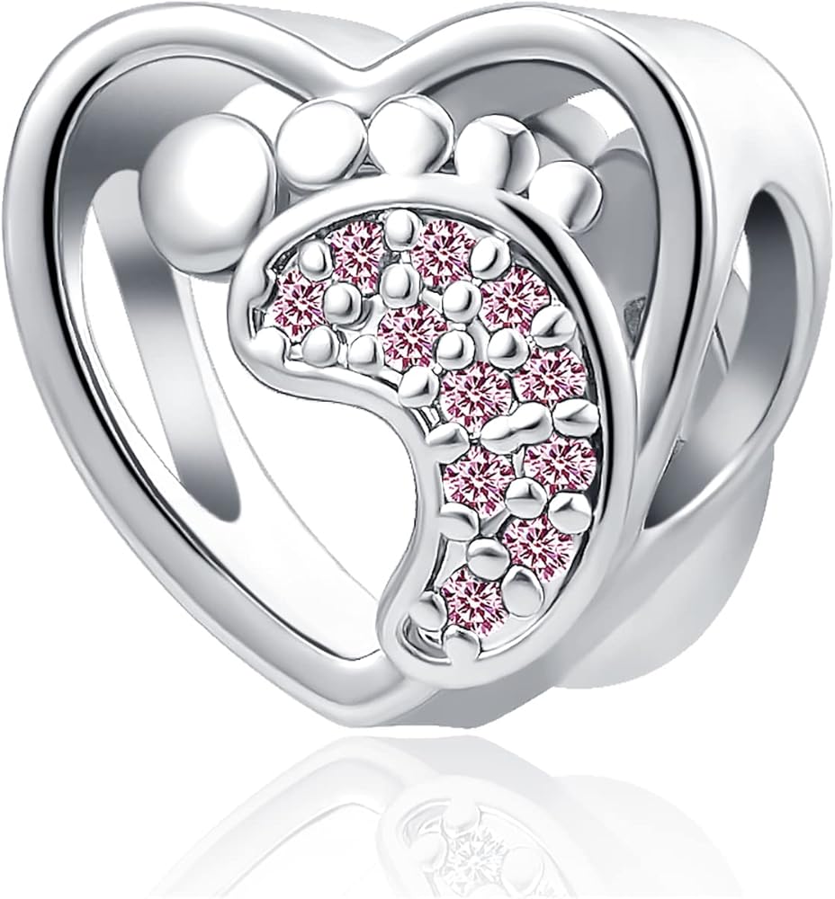 Baby First Feet Charm Openwork Heart Footprint Bead for New Mom Gift for Pandora Charm Bracelet