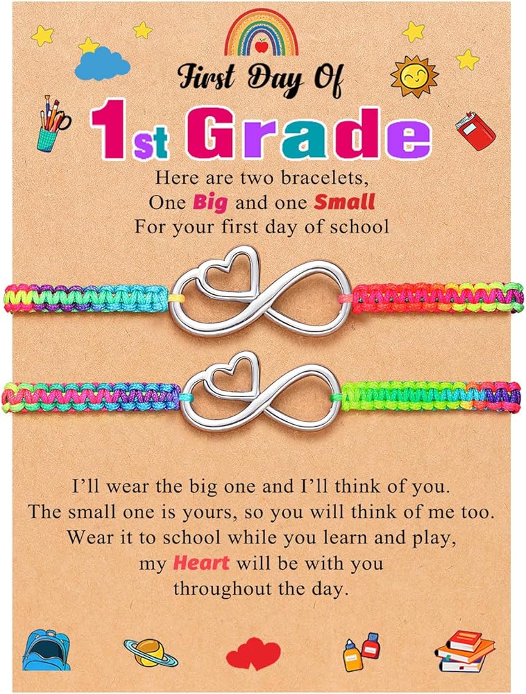 Love Infinite Rainbow Bracelets- Kindergarten Pre K 1st 2nd Grade Back to School Mommy and Me Mom Daughter Gifts