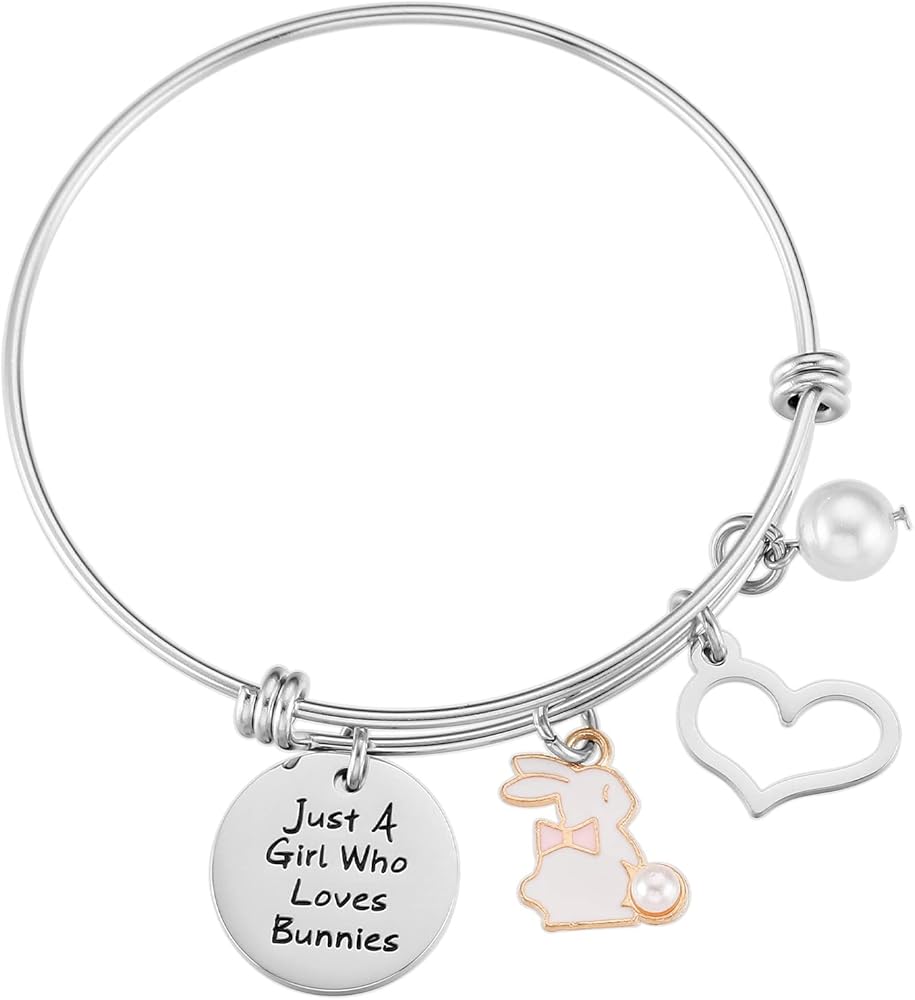 Bunny Gift For Girls Bracelet Women Adult Bunnies Lovers Charm Pendant Bangle Presents Bunny Themed Rabbit Bracelet