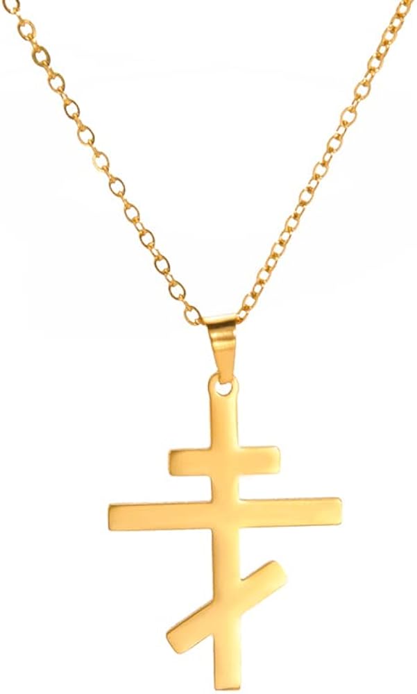 EUEAVAN Orthodox Cross Pendant Necklace Stainless Steel Classic Cross Pendant Necklace Russian Orthodox Amulet Jewellery Religious Necklace