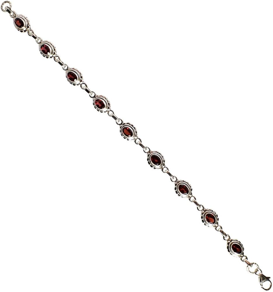 Garnet Gemstone 925 Sterling Silver Bracelet Marvelous Handmade Jewellery Gift For Her