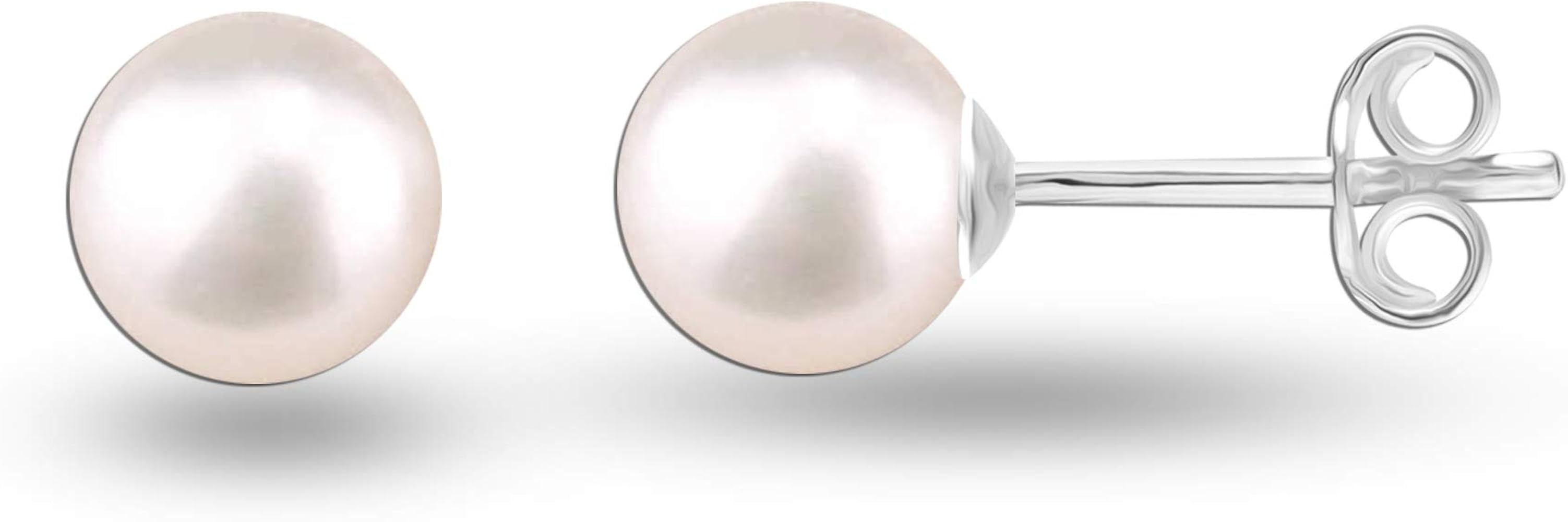 LeCalla Flaunt 925 Sterling Silver Jewelry Pearl Small Stud Earrings for Teen 6 MM