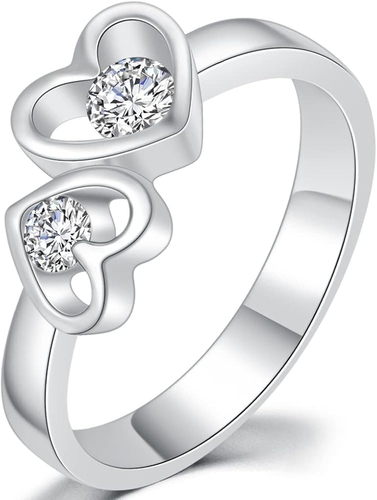 Jude Jewelers Stainless Steel Double Linked Hearts Promise Statement Wedding Anniversray Holiday Ring