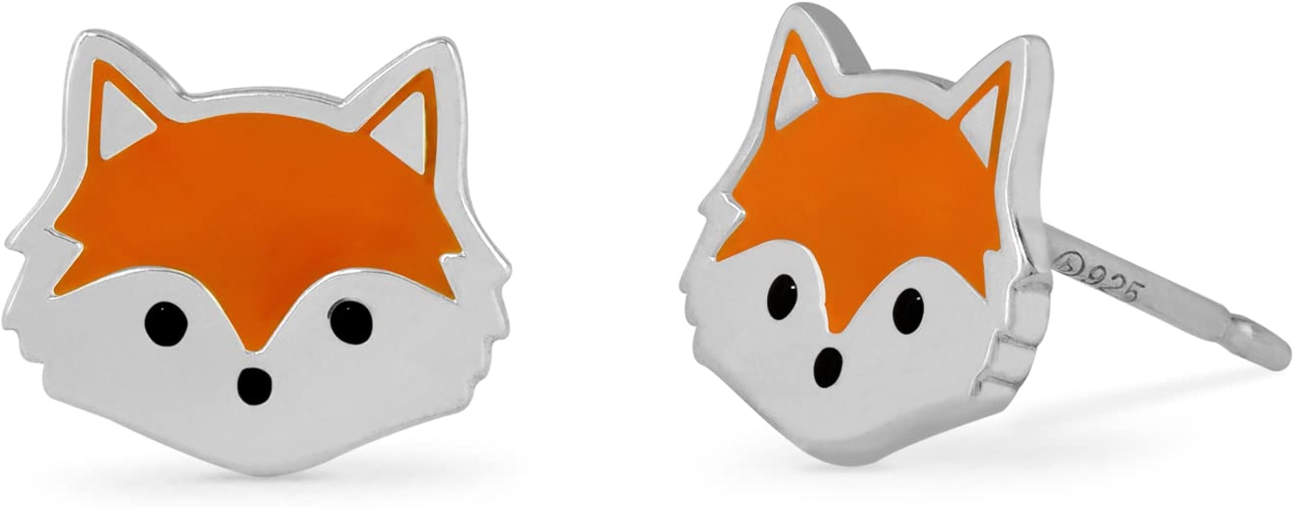 Boma Jewelry Sterling Silver Fox Stud Earrings with Hand Painted Orange Enamel