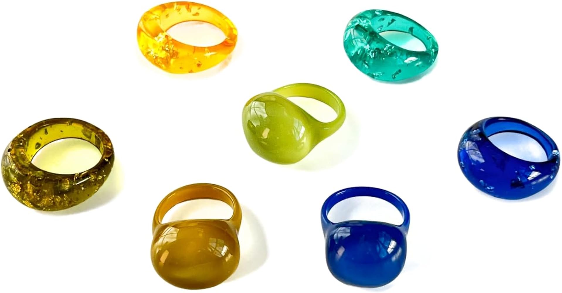 Viva Joya 4 Pcs Resin Rings, Plastic Rings Acrylic Rings Knuckle Rings for Women, Chunky Aesthetic Trendy Colorful Cute Stackable jewelry, Bulk Rings, Metallic Gold Silver Flakes, Statement Dome Thick Rings, Gift Set