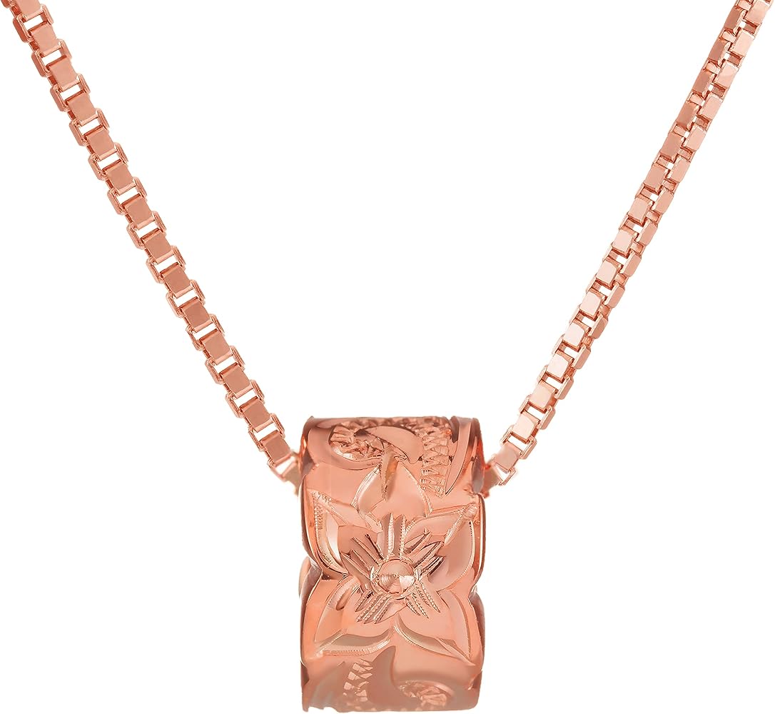 Sterling Silver Plumeria Flower Princess Scroll Cut Out Barrel Necklace Pendant with 18" Box Chain