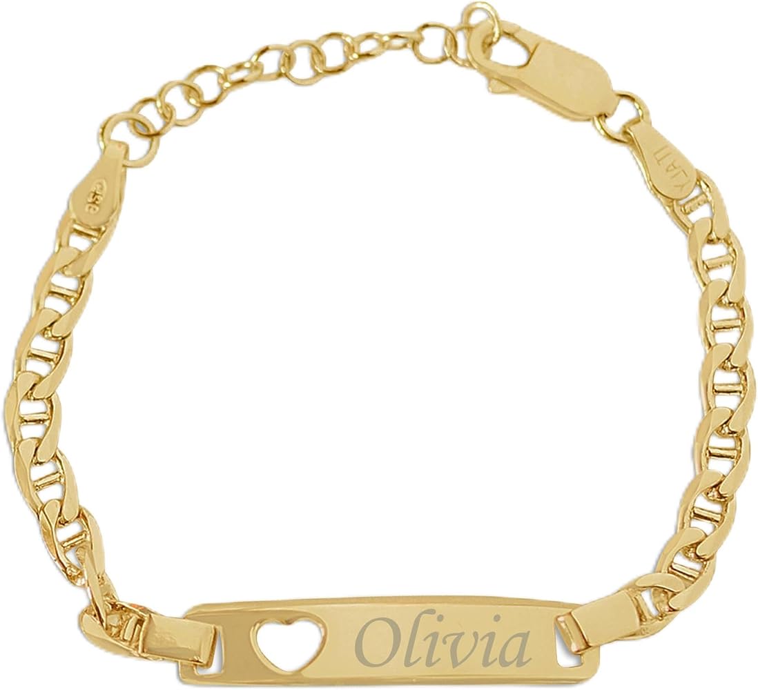 Cherished Moments Personalized Gift 14K Gold-Plated Children's ID Name Bracelet for Babies, Toddlers, Kids, and Girls Custom Jewelry with Engraved Name (Newborn - 12 Years)