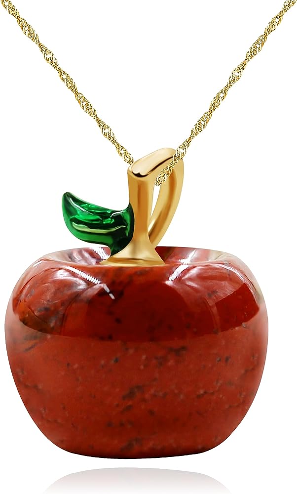 Uloveido Cute Apple-Shaped Necklace Semi Precious Stone Fruit Apple Pendant Necklace for Her