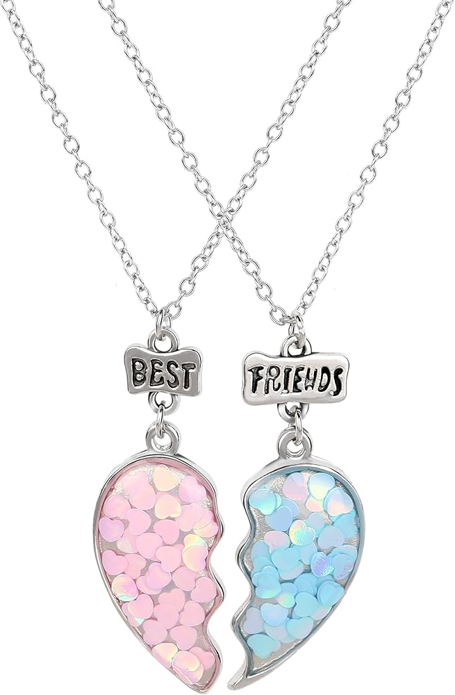 MJartoria BFF Necklace for 2 - Matching Heart Pendant Best Friends Forever Friendship Necklace Cute Gifts for Best Friend Necklace