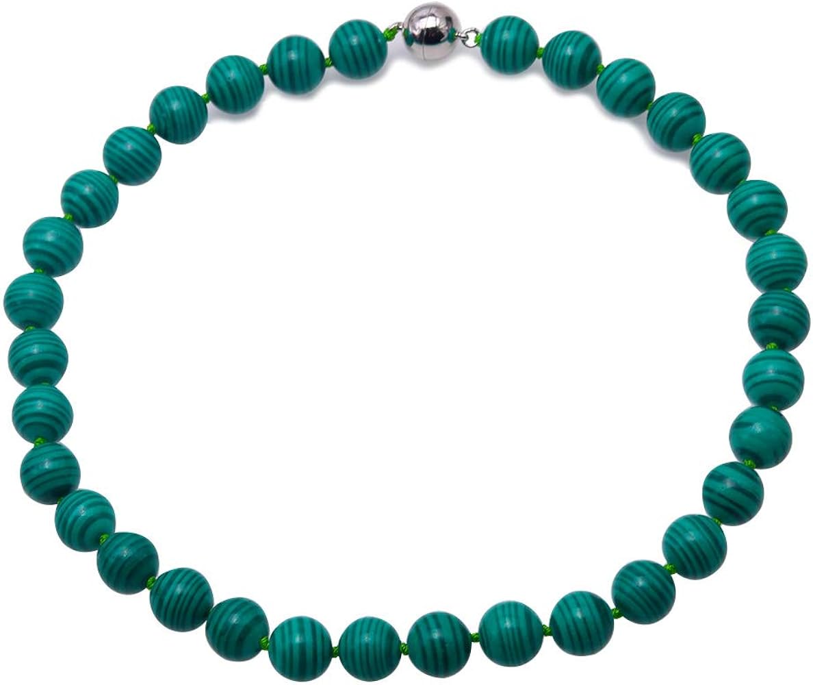 Malachite Necklace 10mm Round Malachite Beads Necklace Decorative Stone Chakra Stones Energy Healing 18''