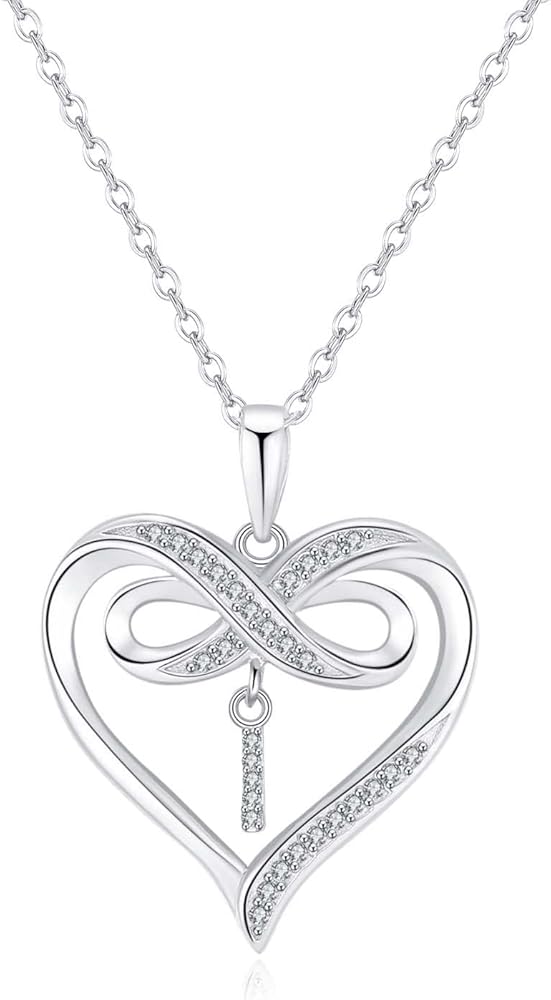 Ceotion Infinity Heart Initial Necklaces for Women 925 Sterling Silver Infinity Initial Necklace Gifts for Women Dainty Heart Necklaces for Teen Girls