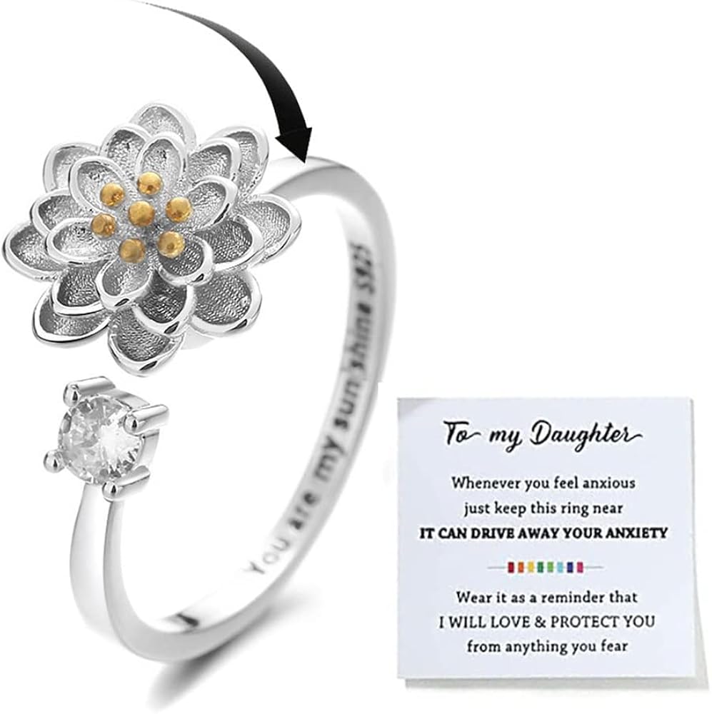 To My Daughter Fidget Ring for Anxiety Girls - Fidget Rings for Anxiety for Women, Adjustable Stacking Anxiety Relief Rainbow Fidget Ring Jewelry Giftster Fidget Ring for Anxiety Girls - Fidget Rings for Anxiety for Women, Adjustable Stacking Anxiety Relief Rainbow Fidget Ring Jewelry Gifts