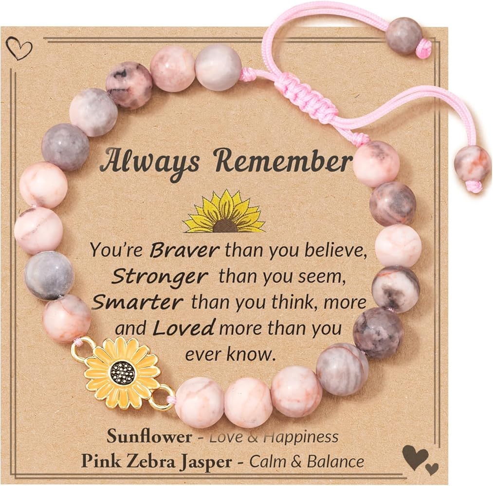 Easter Gifts Sunflower Natural Stone Bracelet Gifts for Teen/Girls with Quotes Card