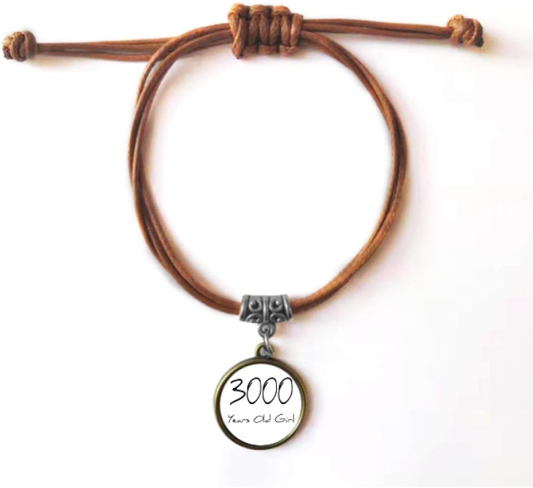 3000 Years Old Girl Age Bracelet Leather Hide Rope Wristband Brown Jewelry Gift