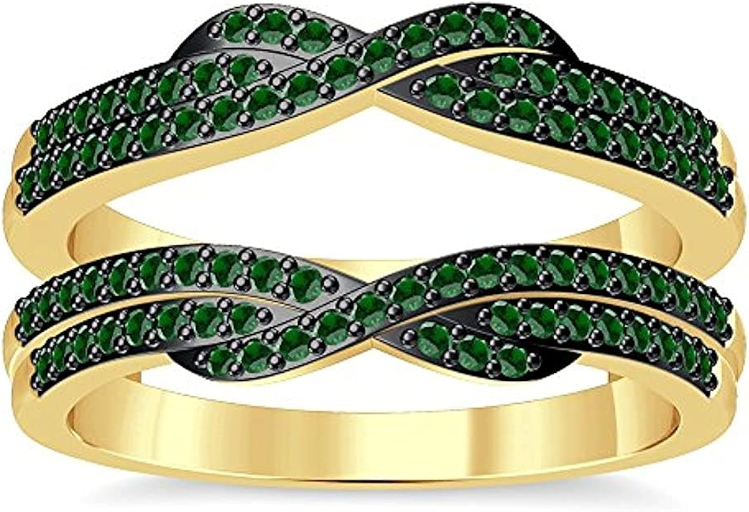 0.75 CT Round Cut Green Emerald Knot Wedding Band Enhancer Guard Double Ring 14K Yellow Gold Finish Sterling Silver 925 Sterling Silver