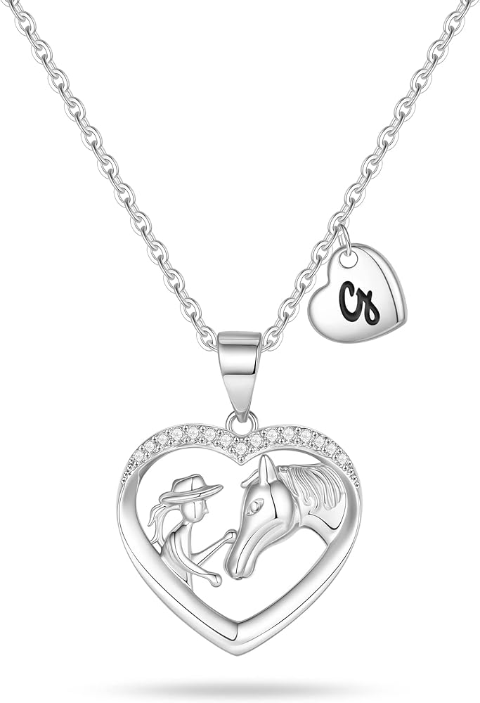 Horse Gifts for Girls Horse Necklace, Heart 26 Letter CZ Necklace Horse Necklaces for Girls Women Horse Pendant Necklace Little Girls Jewelry Kids Necklace for Girls Letter Initial Necklace for Girls