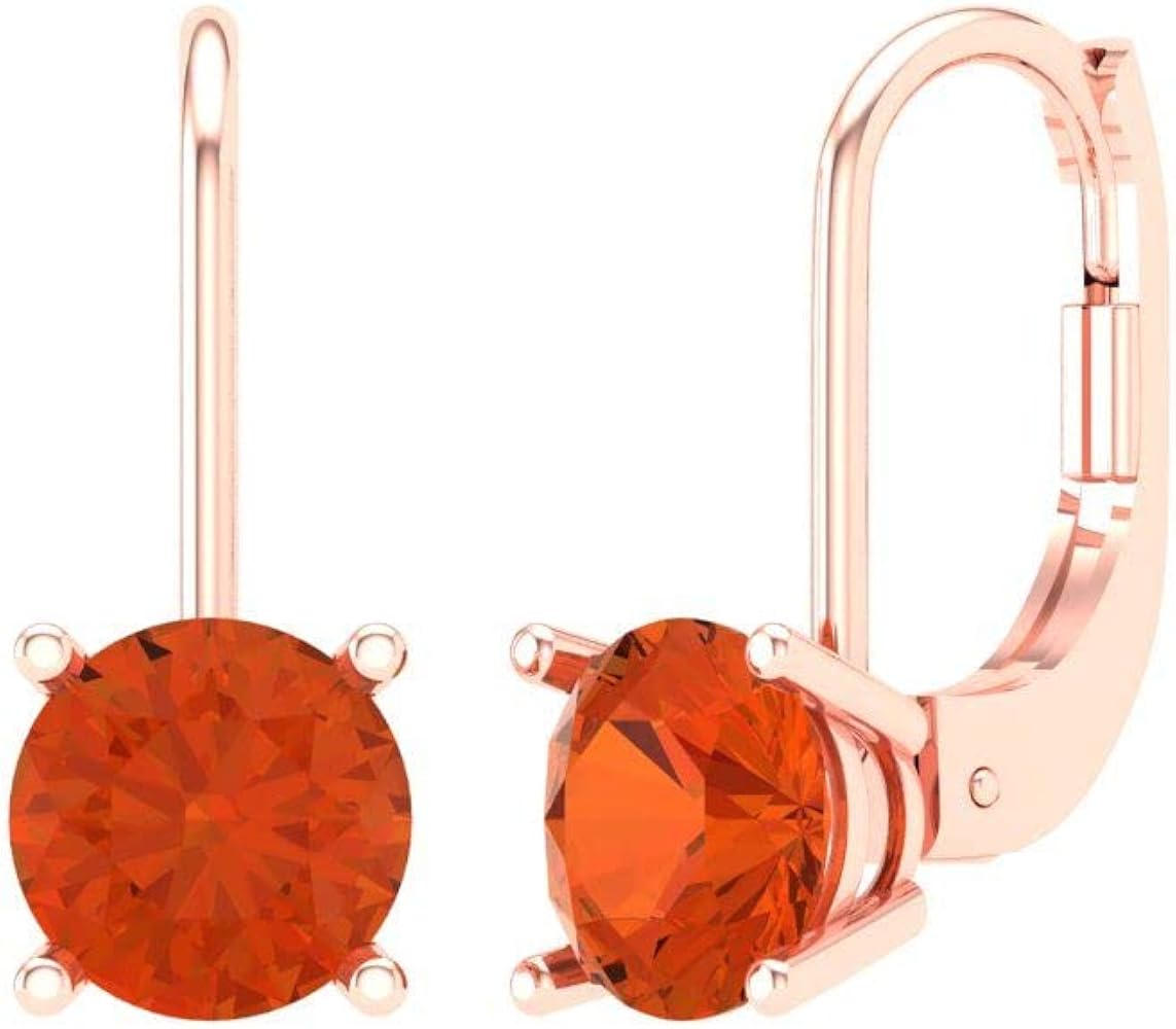 1.9ct Round Cut Solitaire Genuine Red Unisex Designer Lever back Drop Dangle Earrings 14k Rose Gold conflict free Jewelry