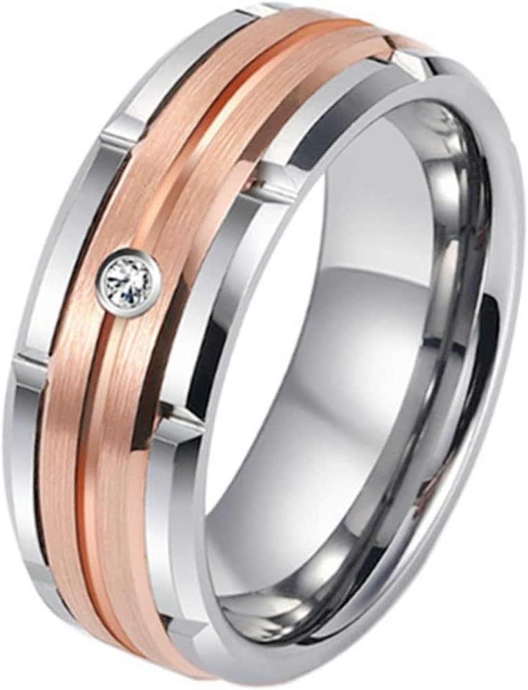 Jude Jewelers 8mm Stainless Steel Matte Brushed Silver Rose Gold Two Tone Wedding Band Ring