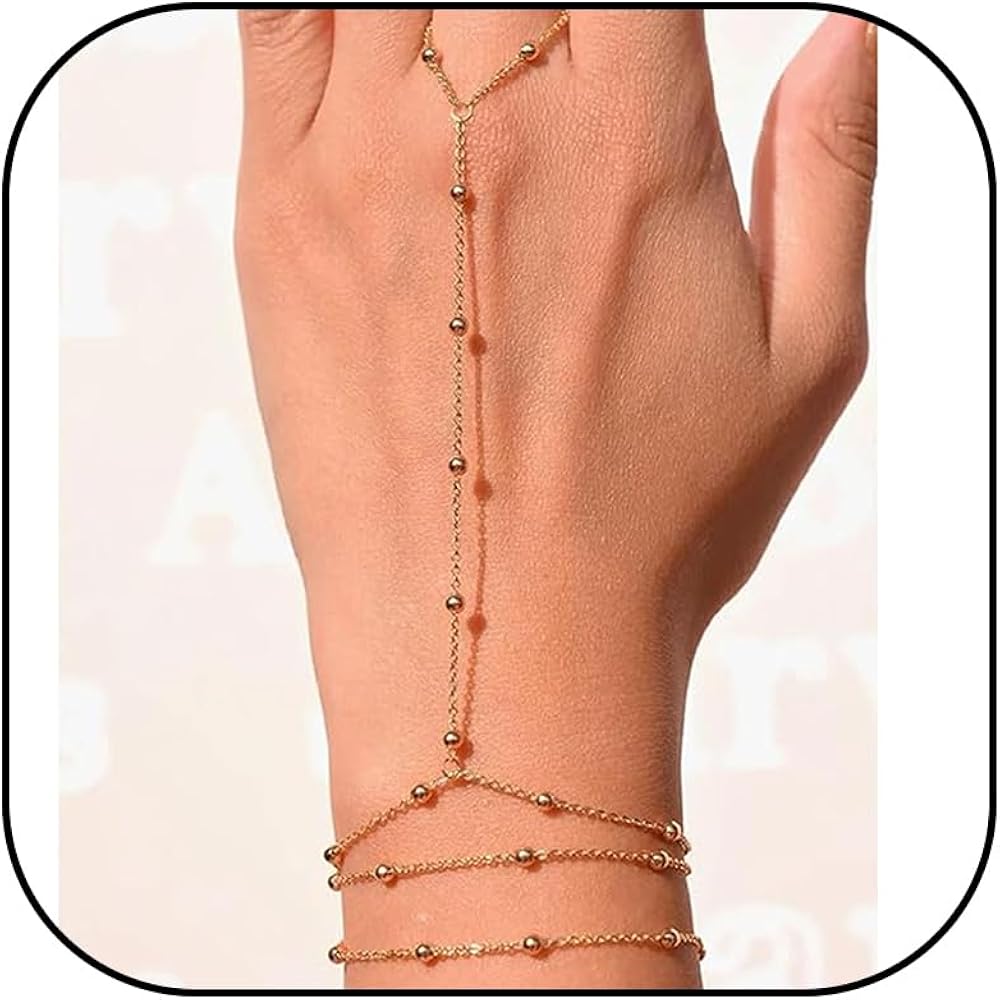 HUASAI Hand Chain Ring Bracelet Hand Chain Rhinestone Finger Ring Bracelet for Teen Girls Summer Essential Trendy Stuff