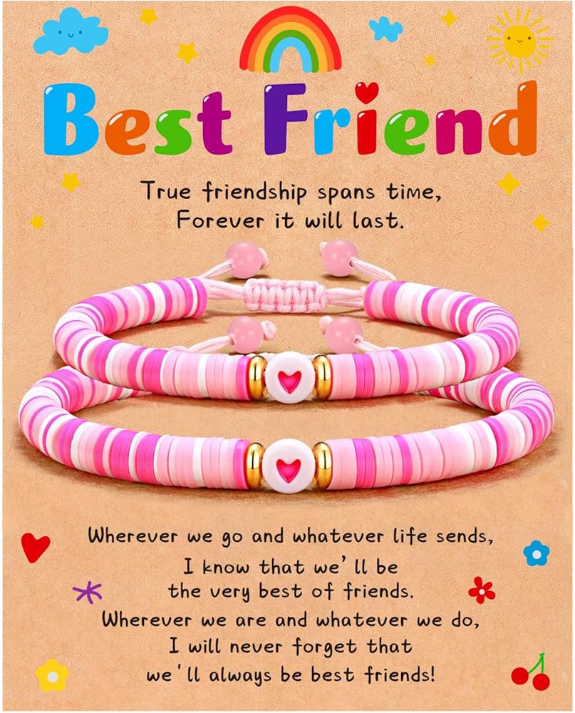 DuoDiner Best Friend Bracelets for 2, Cute BFF Matching Heart Friendship Bead Bracelet for Friends Women Girls Birthday Christmas Jewelry Gifts