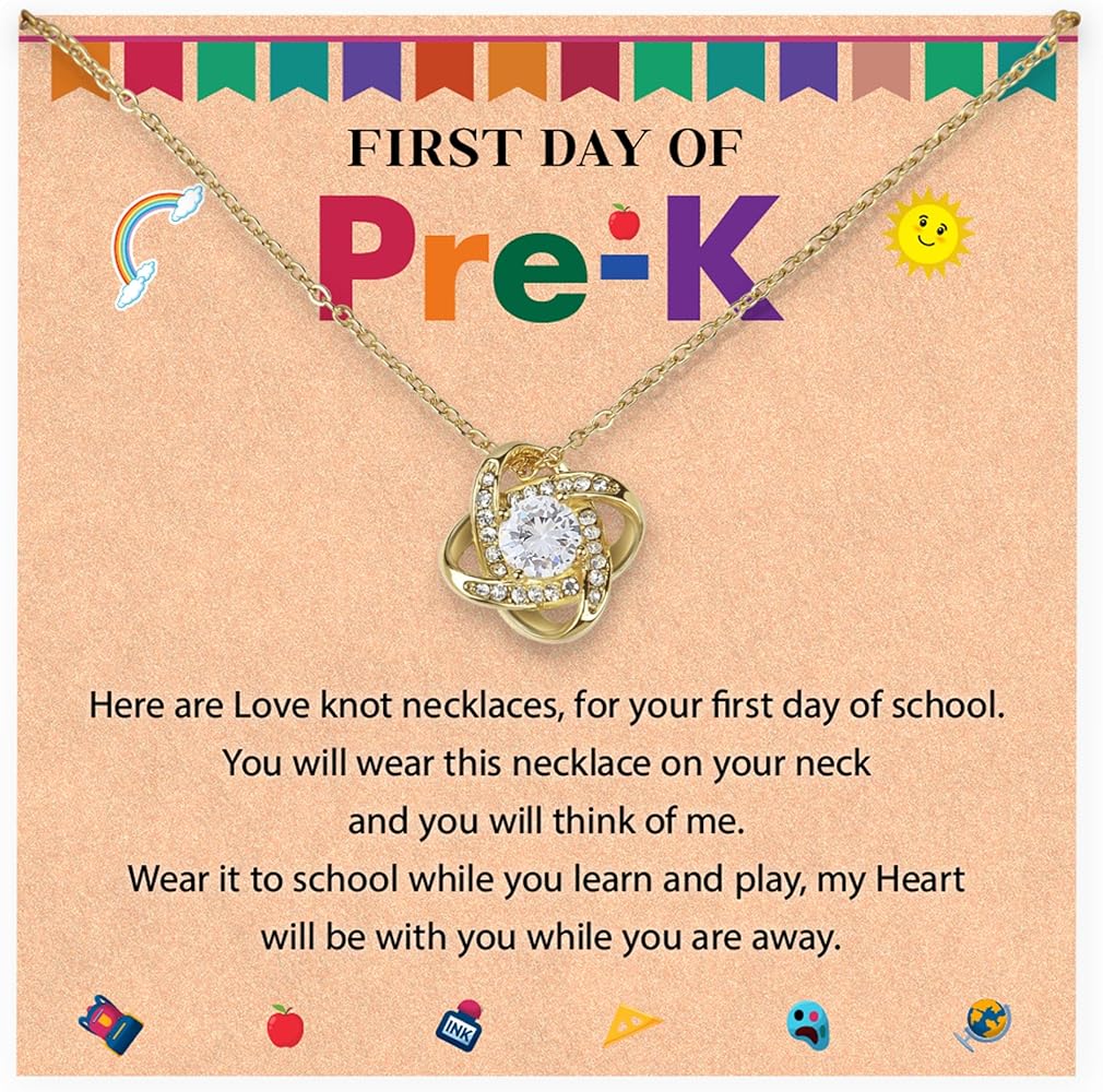 First Day Of Pre- K Necklace For Daughter, Granddaughter On Her First Day Of School Necklace, Back To School Jewelry For Girls, Best Preschool Graduation Gifts For Girl, Graduation Gift For Girls Necklace With Meaningful Message Card And Box.