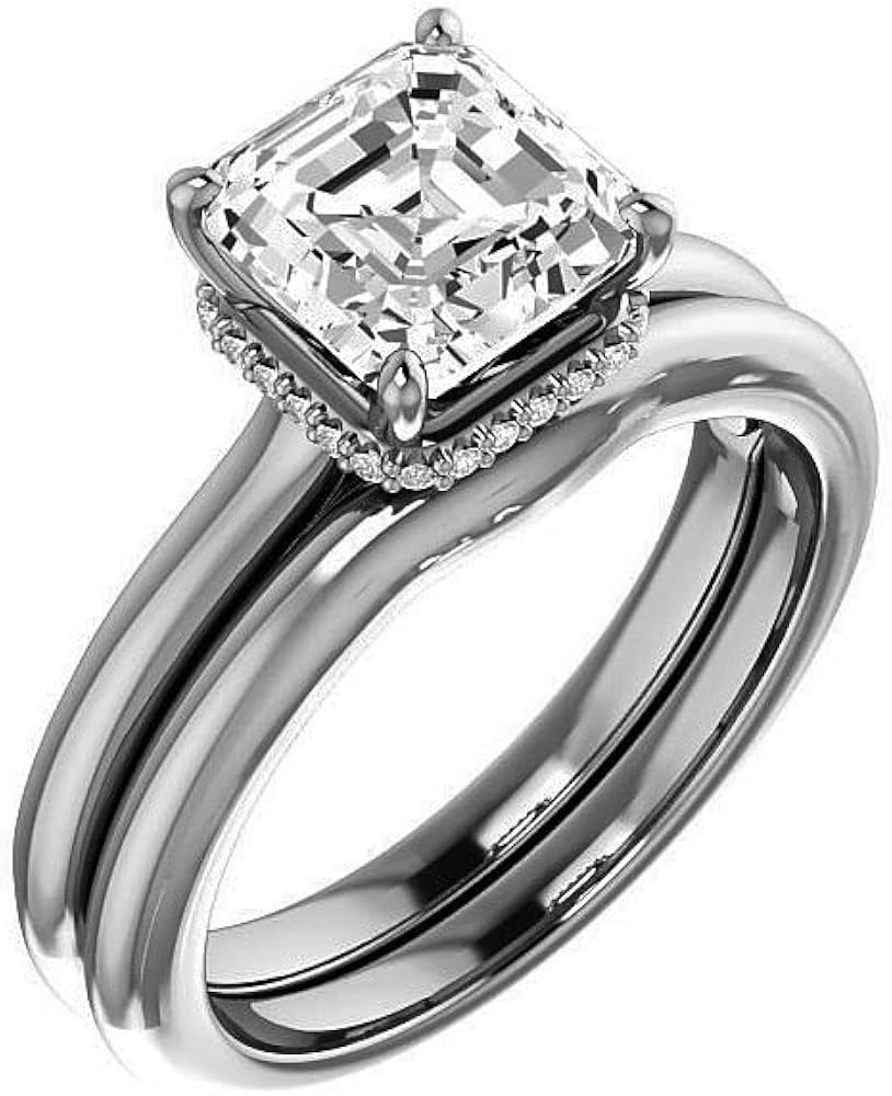 JEWELERYN 4 CT Asscher Colorless Moissanite 4-Prong Engagement Ring Set, Diamond Ring Set in 925 Sterling Silver, Anniversary/Christmas/Birthday/Valentine's Day Jewelry Gift