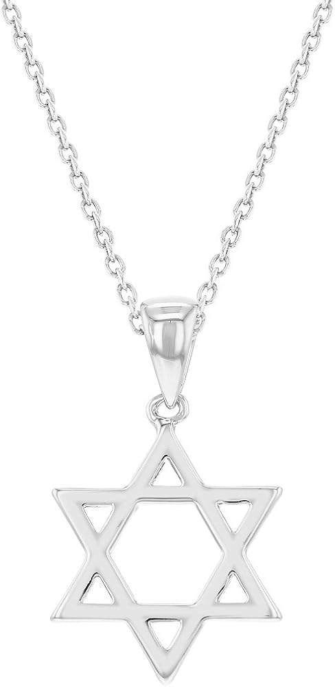 In Season Jewelry Rhodium Plated Plain Small Star of David Necklace Jewish Pendant for Little Girls 16" - Religious Charm Pendant for Toddlers, Kids, and Young Girls