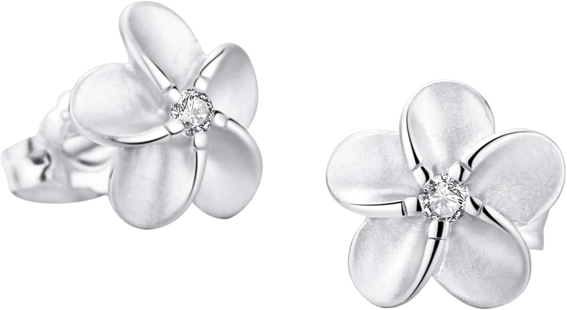 SILVERAGE 925 Sterling Silver Flower Earrings Plumeria Crystal Stud Earrings for Women Girls Jewelry Gift Cherry Blossoms Silver Earring Hypoallergenic