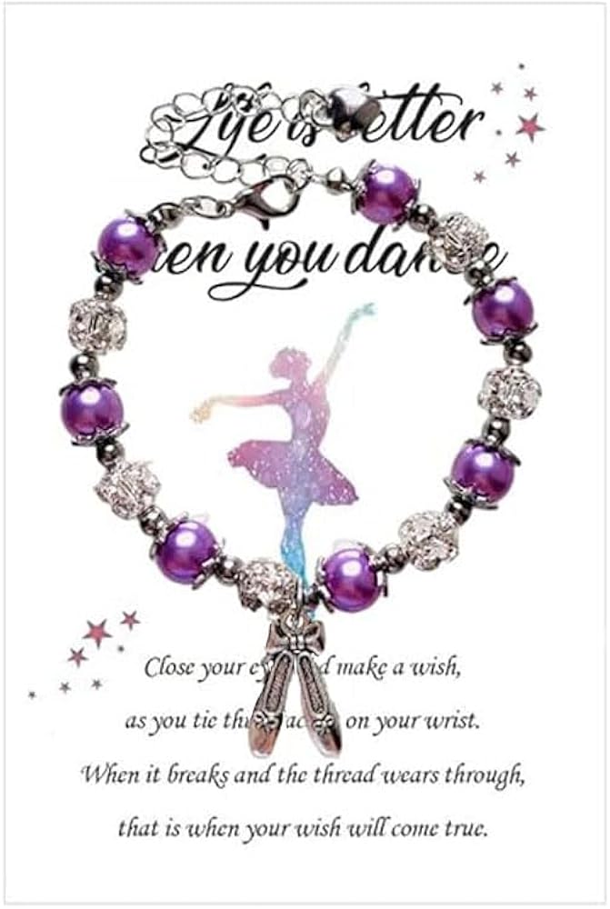 Dance Bracelet Pearl and Rhinestone Bracelet with Ballet Shoe Charm Dance Gifts for Granddaughter Daughter Niece