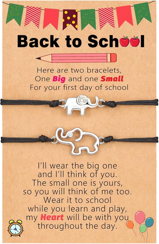 UPROMI First Day of School Bracelets Set for 2/3, Elephant Wish Bracelets for Mommy and Me