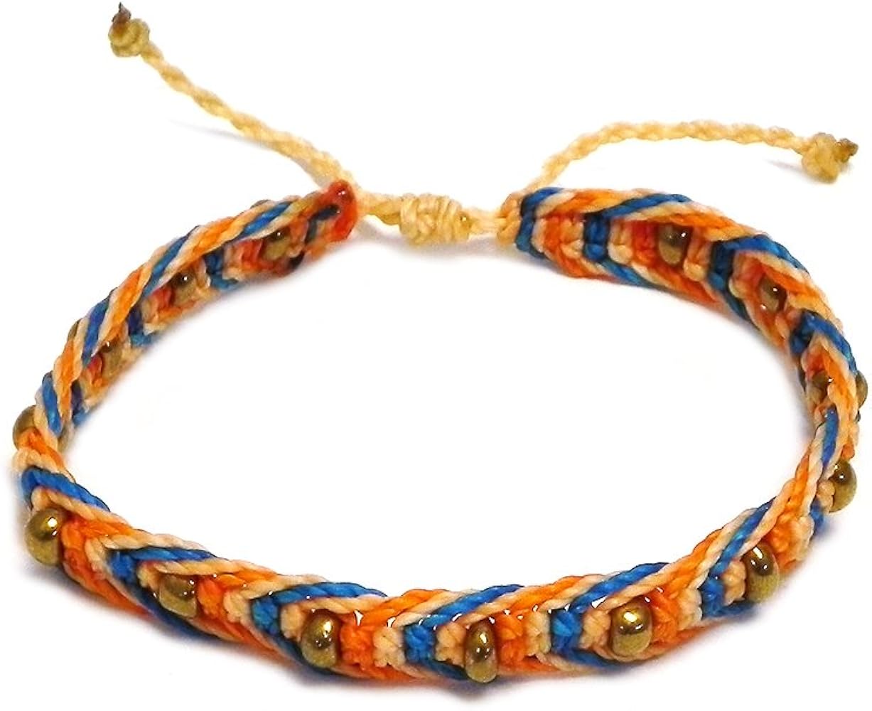 Gold Beaded Multicolored Macramé Braided String Adjustable Pull Tie Bracelet - Handmade Jewelry Boho Accessories