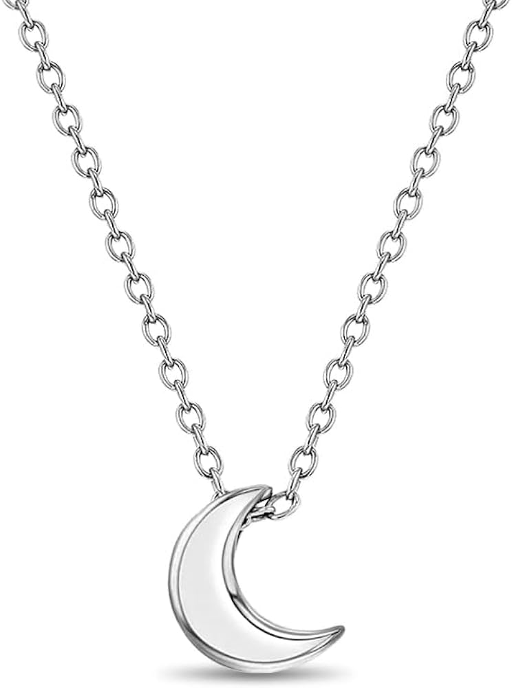 925 Sterling Silver Polished Half Moon Pendant Necklace for Teenage Girls 16" - Simple and Dainty Crescent Moon Necklace For Teens - Celestial Young Girls Jewelry For Everyday Wear