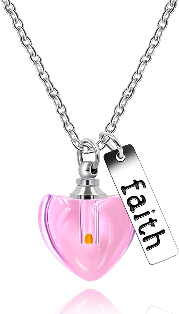 Uloveido Dainty Christian Religious Mustard Seed Faith Pendant Necklace, Stainless Steel, Heart Shape Openable Bottle Case Y756-6