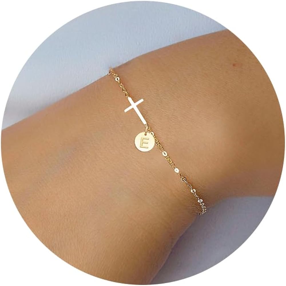 Cross Bracelet for Women, Christian Gifts for Women Dainty Gold Initial Bracelets for Teen Girls Easter Basket Stuffers for Teens Religious Baptism Religious Confirmation Communion Faith Jewelry